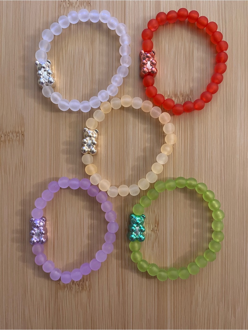 Gummy Bear Glass Beaded Bracelets - Set of 5